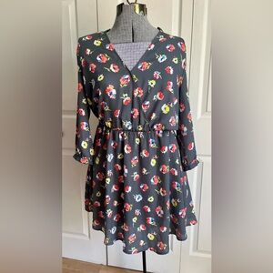 Lush Gray Floral Mini Dress